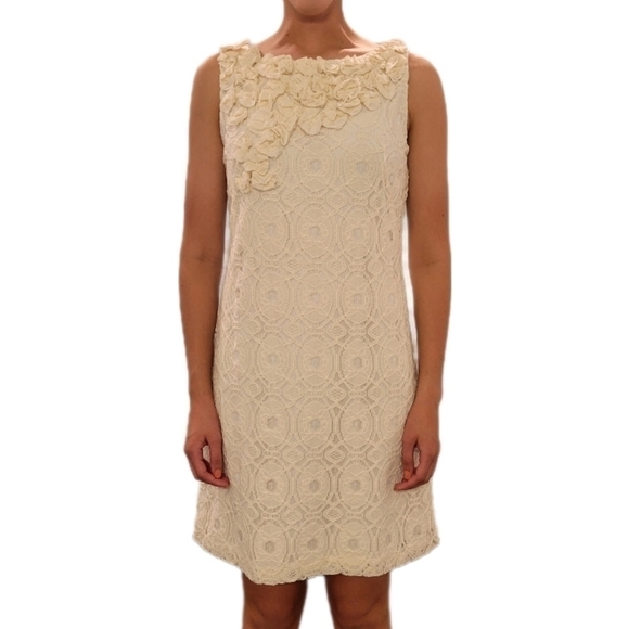Ronni Ivory Lace Dress Floral Neckline Sleeveless Party Cocktail size 10 - Picture 2 of 9